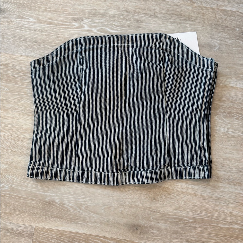 NWT - VERO MODA Ziva Stripe Strapless Denim Top - Sz Large